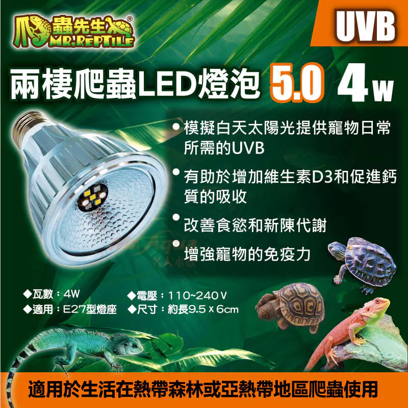 爬蟲先生 兩棲爬蟲UVB燈泡5.0 (4W) 